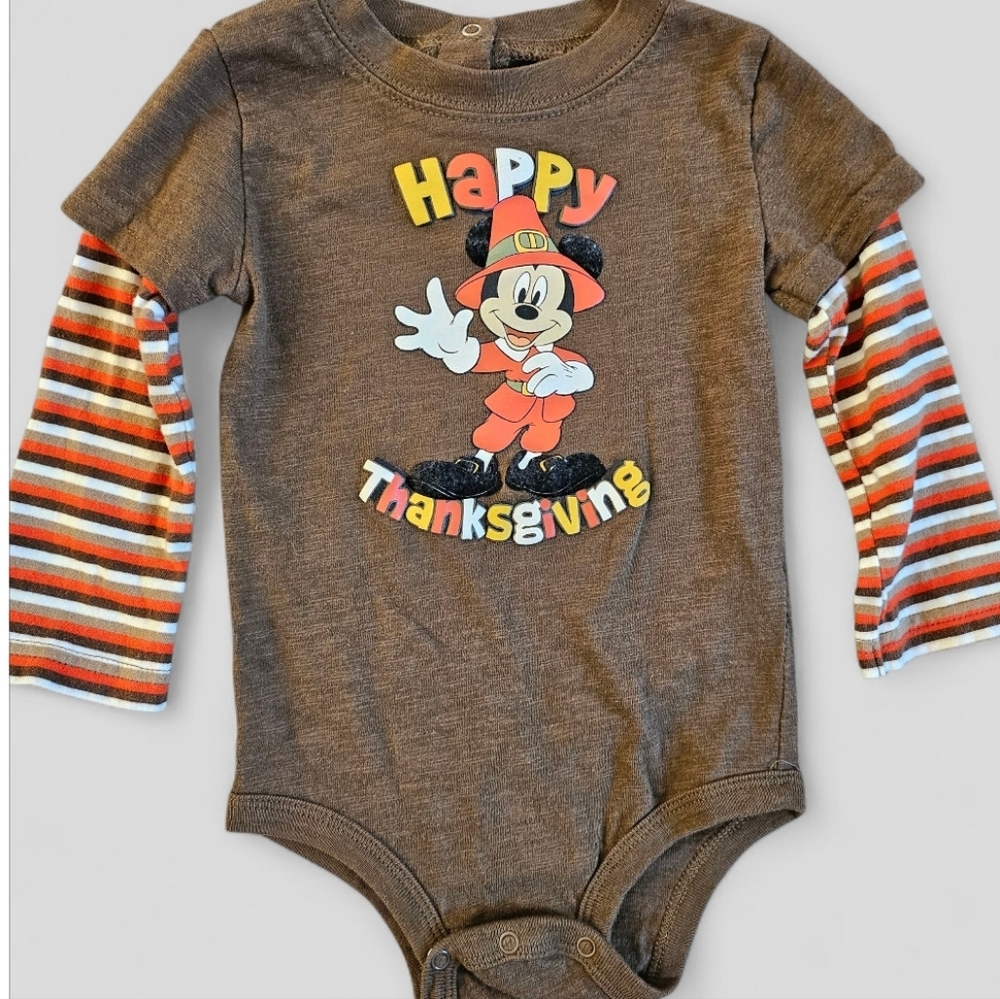 Disney‎ Thanksgiving Mickey Mouse Layered Long Sleeve Bodysuit Size 12 months